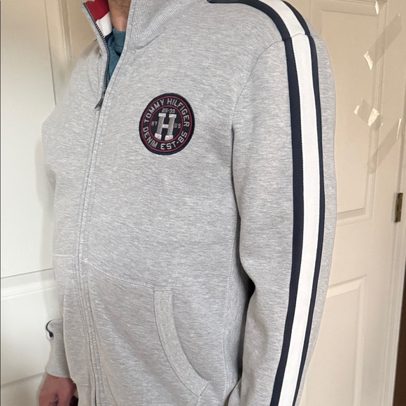 Tommy Hilfiger Young Men / L Gray Jacket with Red and Black stripes Details - Picture 5 of 5